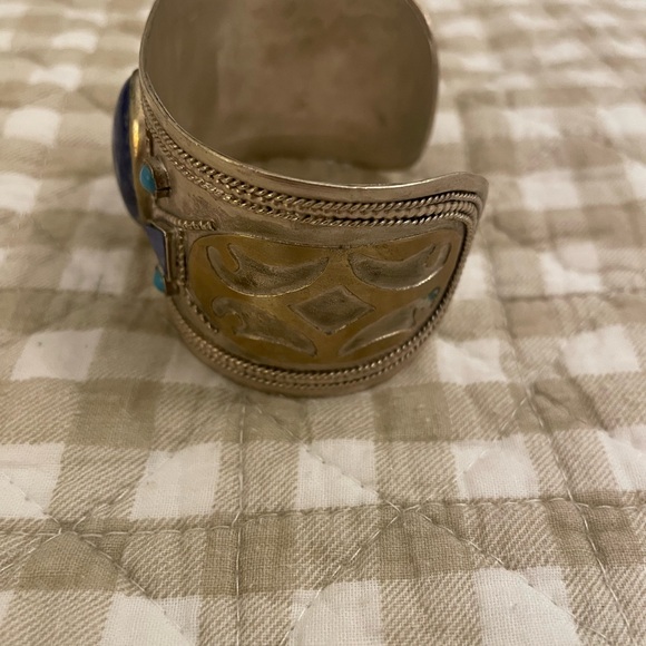 Silver Cuff Bracelet with Blue and Turquoise Accents - Picture 2 of 6